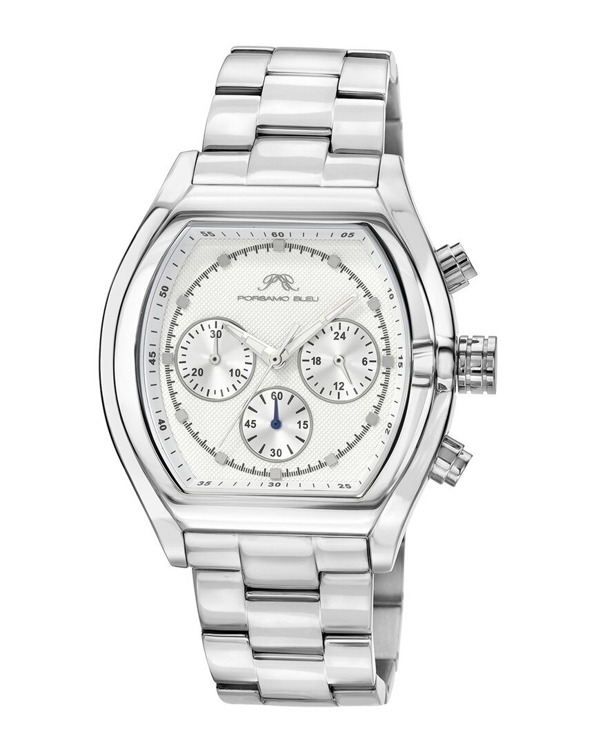 Porsamo Bleu Roman Chronograph Quartz White Dial Men's Watch 1291aros In Silver / White