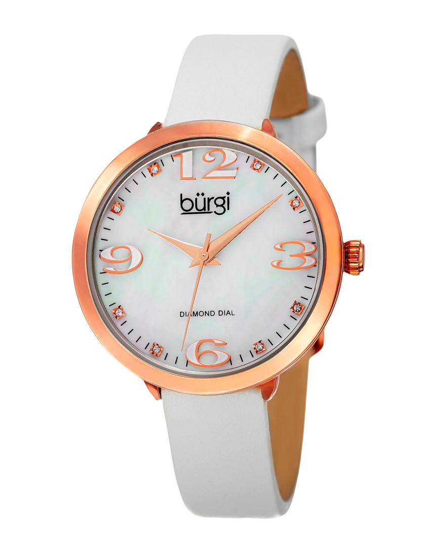 Burgi Women's Diamond Genuine Leather Watch