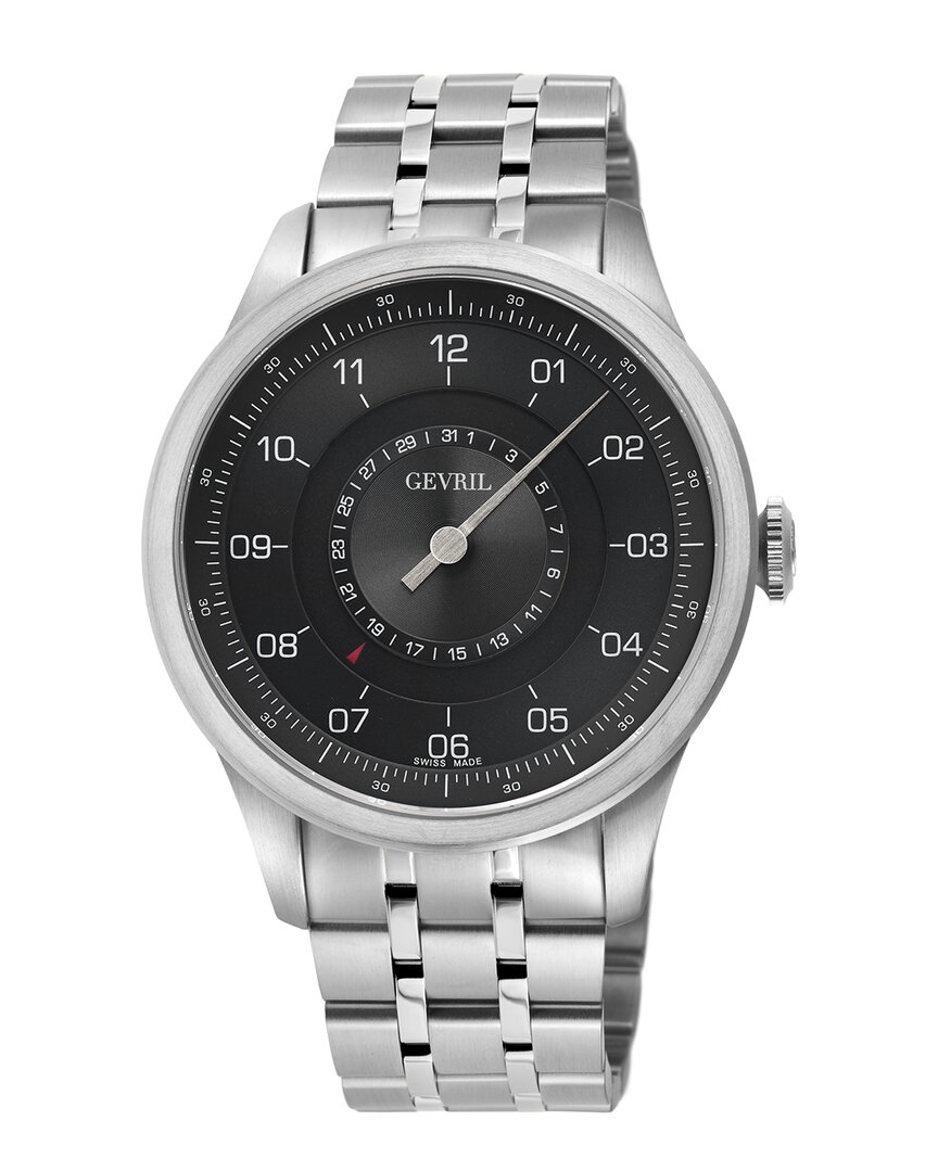 Gevril Men's Jones St Swiss Automatic Silver-tone Stainless Steel Bracelet Watch 45mm In Black