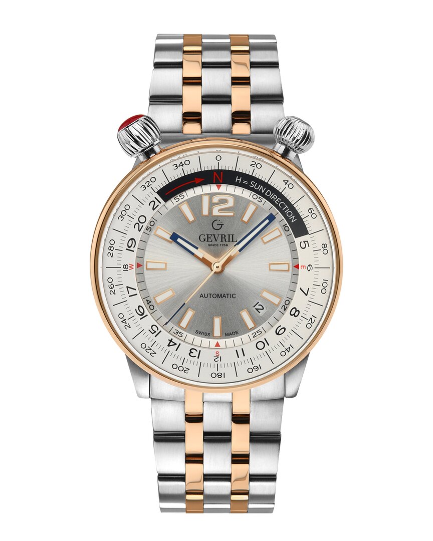 Gevril Wallabout Automatic Silver Dial Men's Watch 48563 In Two Tone  / Blue / Gold Tone / Rose / Rose Gold Tone / Silver