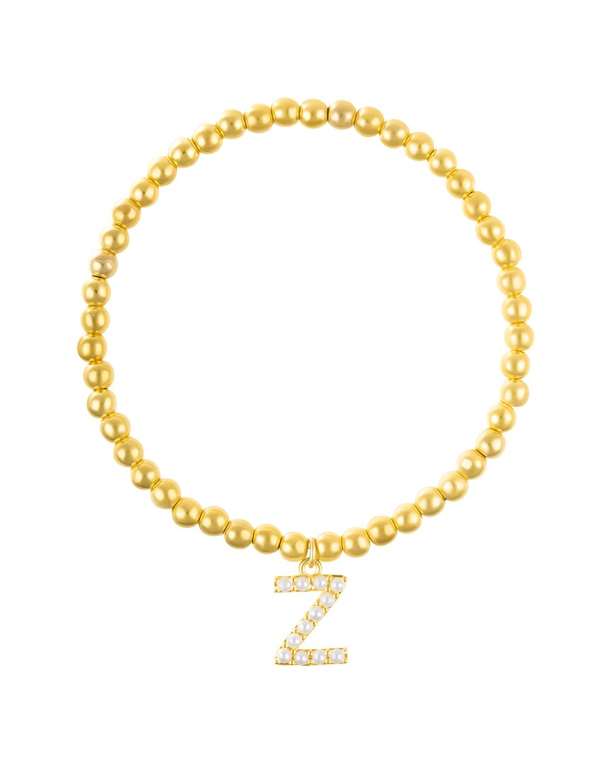 Adornia 14k Plated Pearl Initial Bead Stretch Bracelet