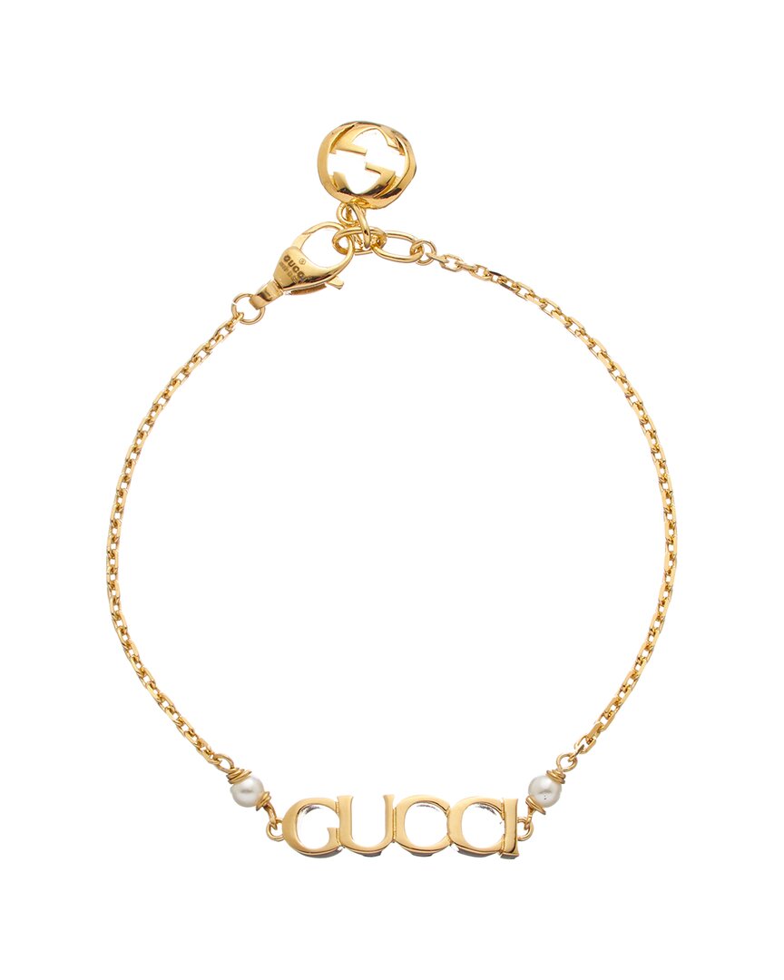 Gucci Logo Lettering Bracelet In Gold