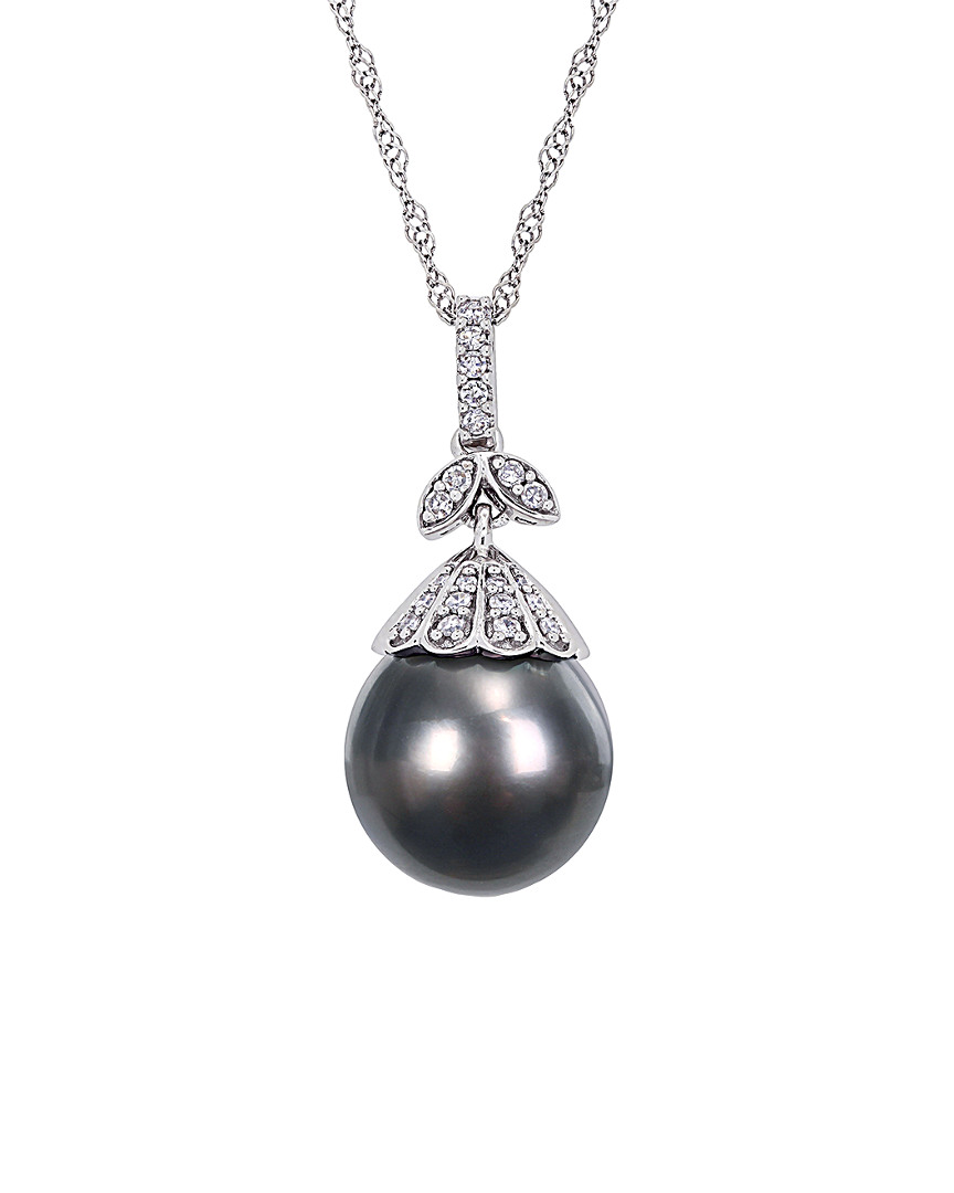 Shop Pearls 14k 0.10 Ct. Tw. Diamond & 10-11mm Tahitian Pearl Necklace