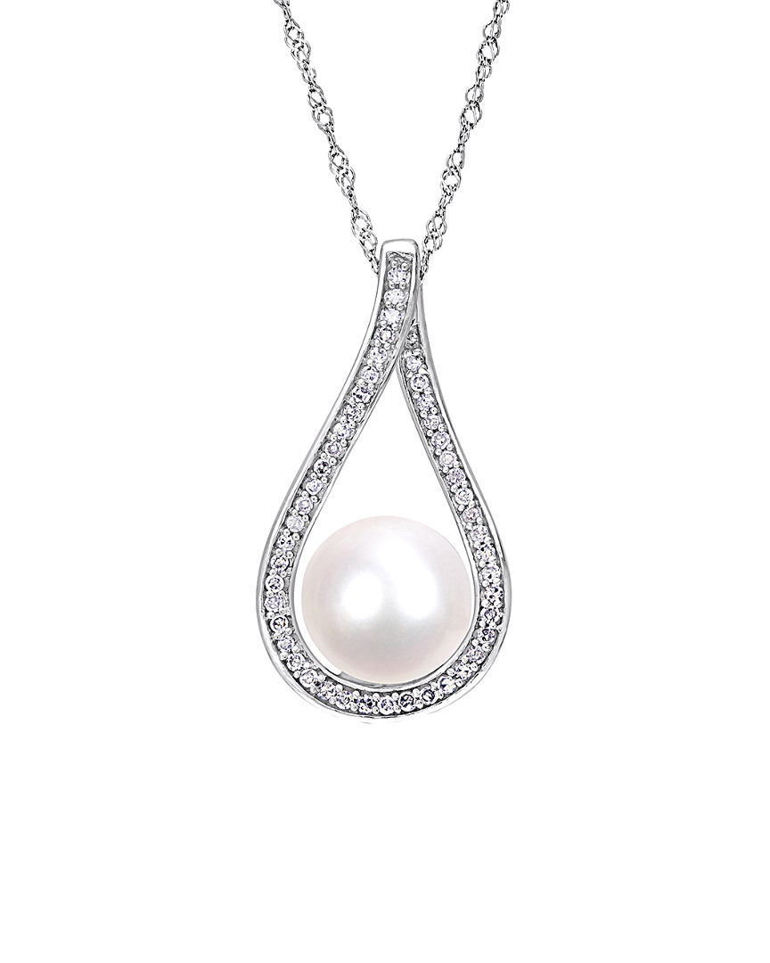 Pearls 14k 0.18 Ct. Tw. Diamond & 9-9.5mm Freshwater Pearl Necklace