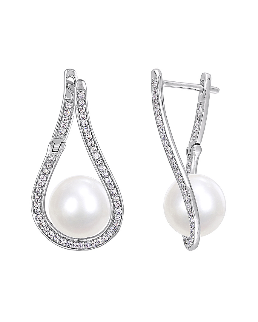 Pearls 14k 0.30 Ct. Tw. Diamond & 9-9.5mm Freshwater Pearl Drop Earrings