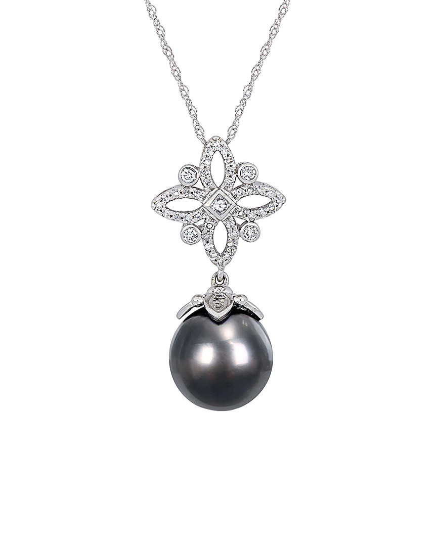 Pearls 14k 0.27 Ct. Tw. Diamond & 11-12mm Tahitian Pearl Necklace