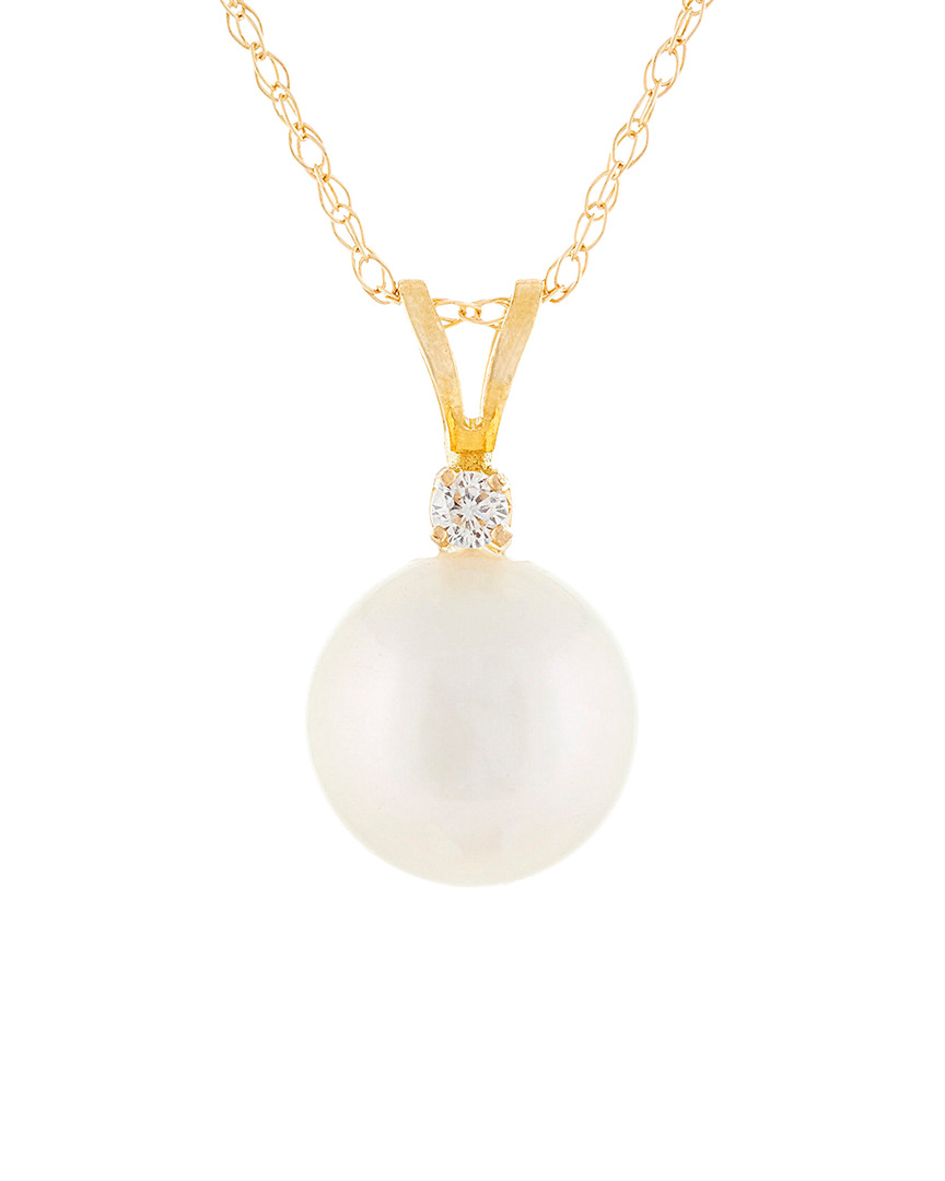 Splendid Pearls 14k 0.05 Ct. Tw. Diamond & 7-7.5mm Freshwater Pearl Pendant Necklace