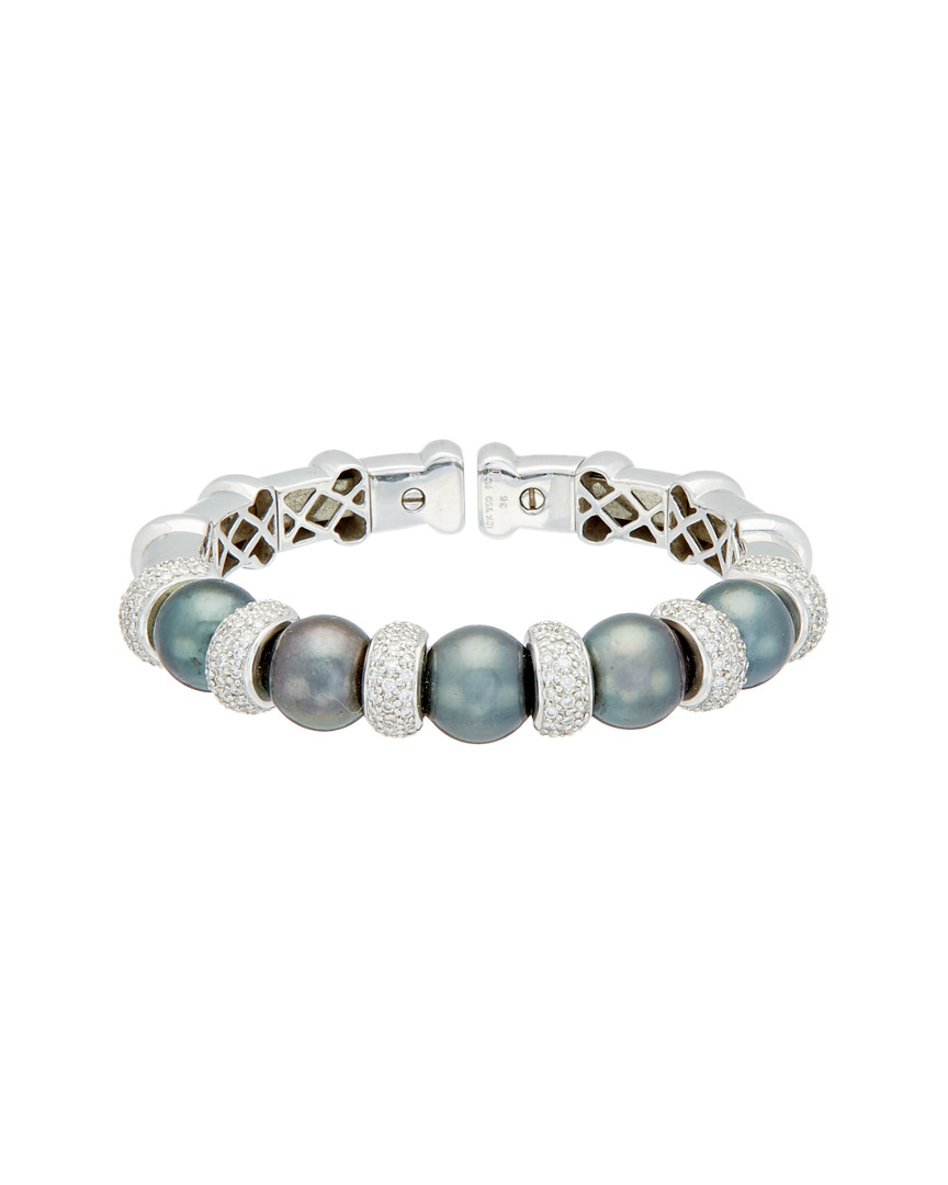 Diana M. Fine Jewelry 18K 3.5 ct. tw. Diamond & 11-12mm Pearl Cuff Bracelet