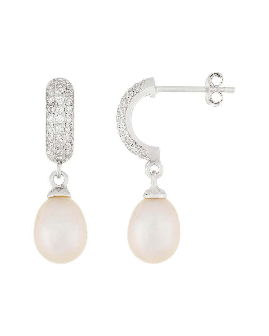Splendid Pearls & Czs Silver 7-8mm Freshwater Pearl & Cz Earrings
