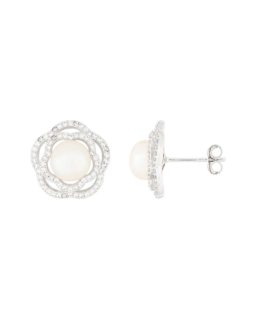 Splendid Pearls & Czs Silver 7-7.5mm Freshwater Pearl & Cz Earrings