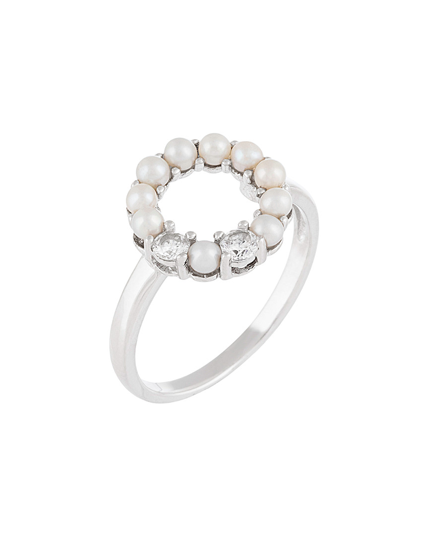 Splendid Pearls & Czs Silver 3-3.5mm Freshwater Pearl & Cz Ring