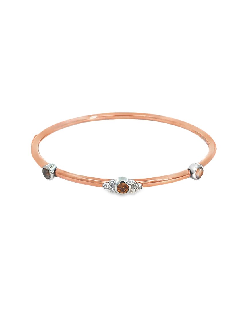 Gemstones 0.71 Ct. Tw. Diamond & Citrine Silver Bangle In Gold