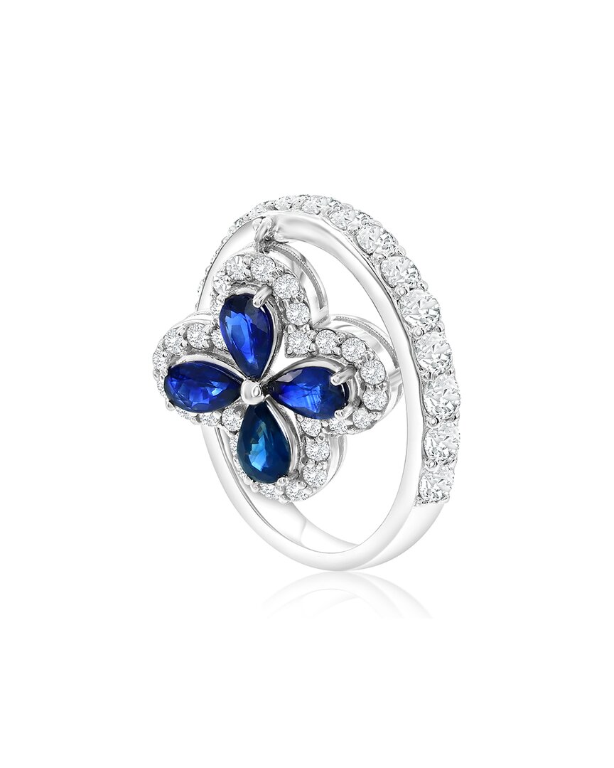 Jewels By Viomo 14k 2.47 Ct. Tw. Diamond & Sapphire Dangle Flower Ring