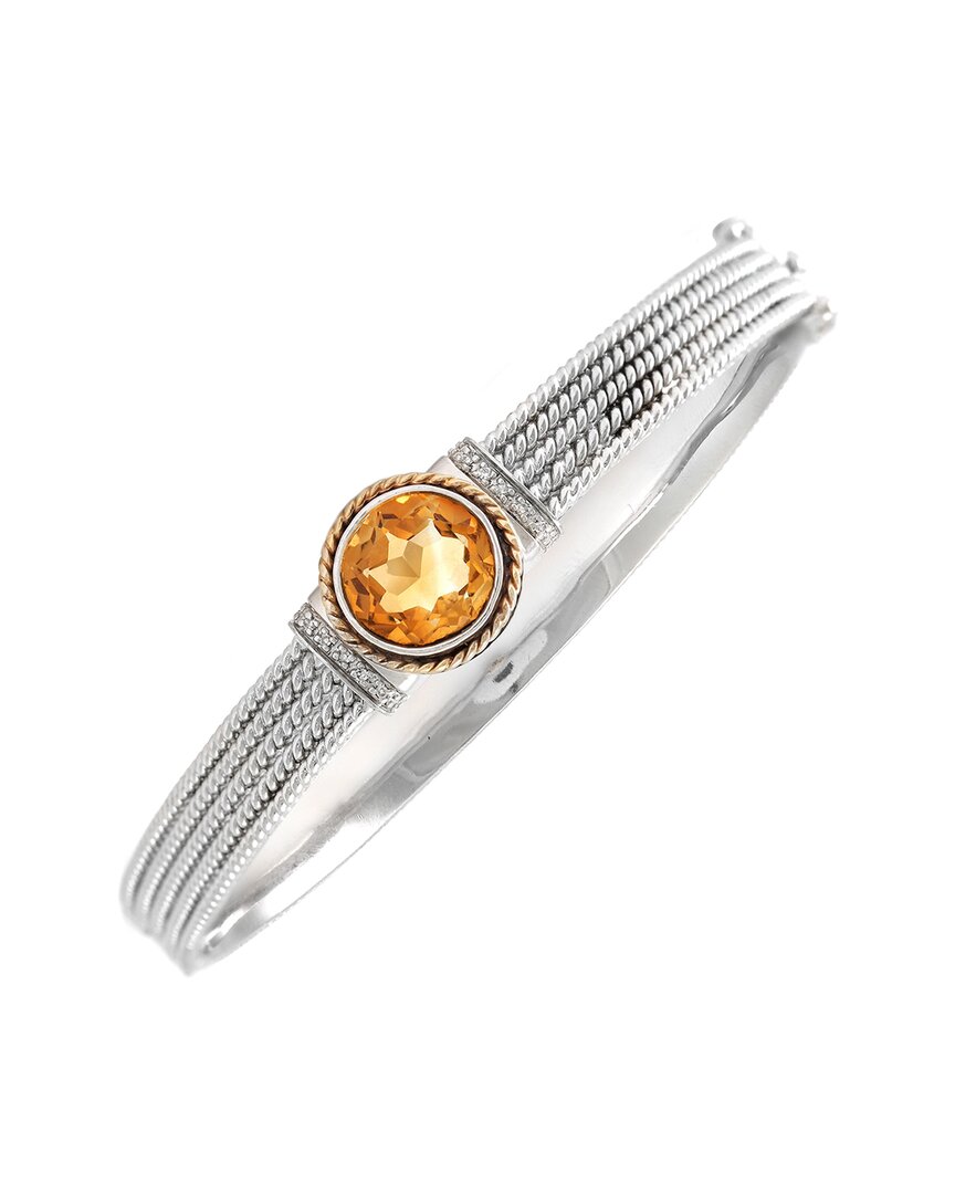 Gemstones Silver 0.03 Ct. Tw. Diamond & Citrine Bangle Bracelet