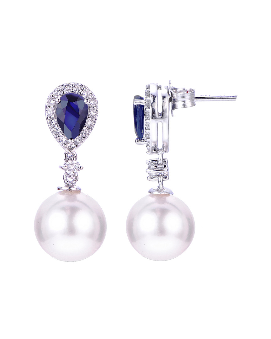 Imperial Pearl Imperial 14k 1.30 Ct. Tw. Diamond, Sapphire, & 8.5-9mm Akoya Pearl Earrings