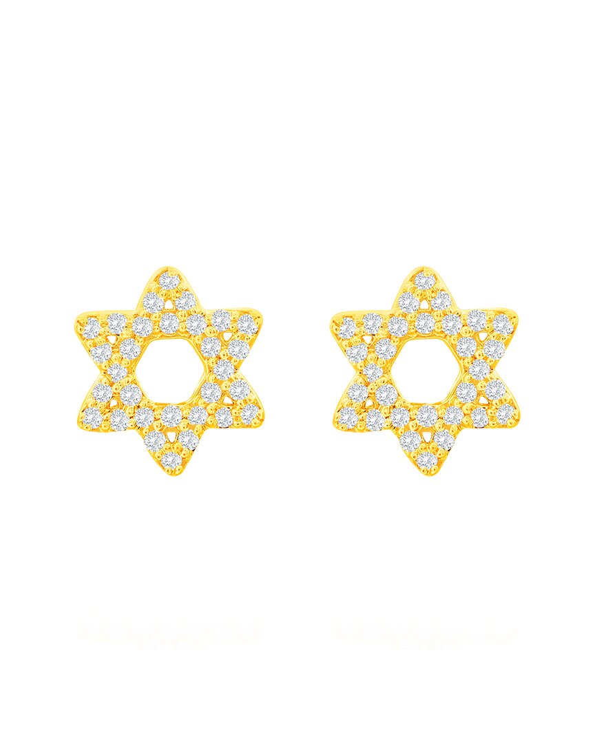 Suzy Levian 14k Yellow Gold .13 Cttw Diamond Pave Star Of David Stud Earrings In Gold