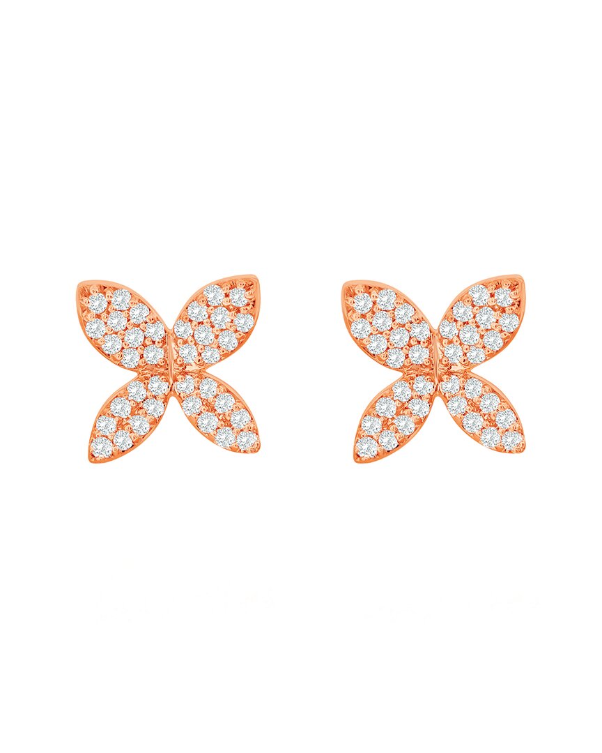 Suzy Levian 14k Yellow Gold .15 Cttw Diamond Pave Marquise Flower Stud Earrings In Gold