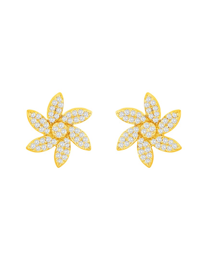 Suzy Levian 14k Rose Gold .20 Cttw Diamond Pave Curved Flower Stud Earrings