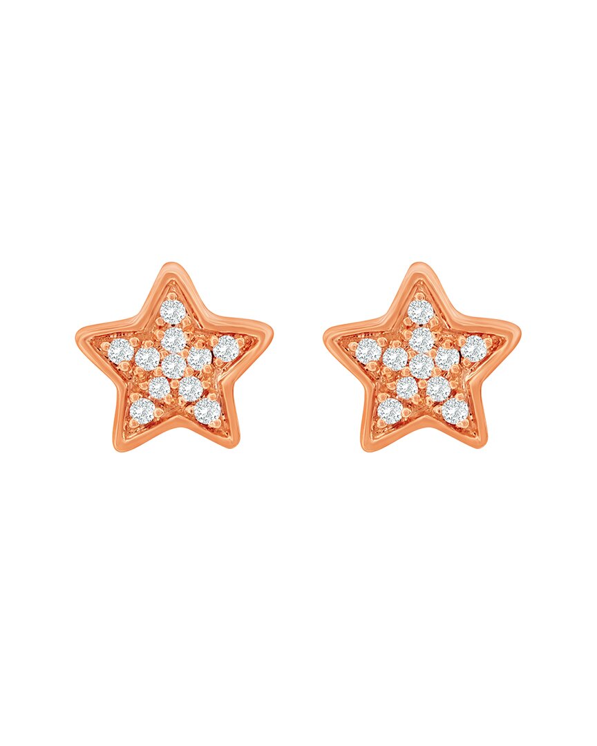 Suzy Levian 14k Rose Gold .06 Cttw Pave Diamond Star Stud Earrings
