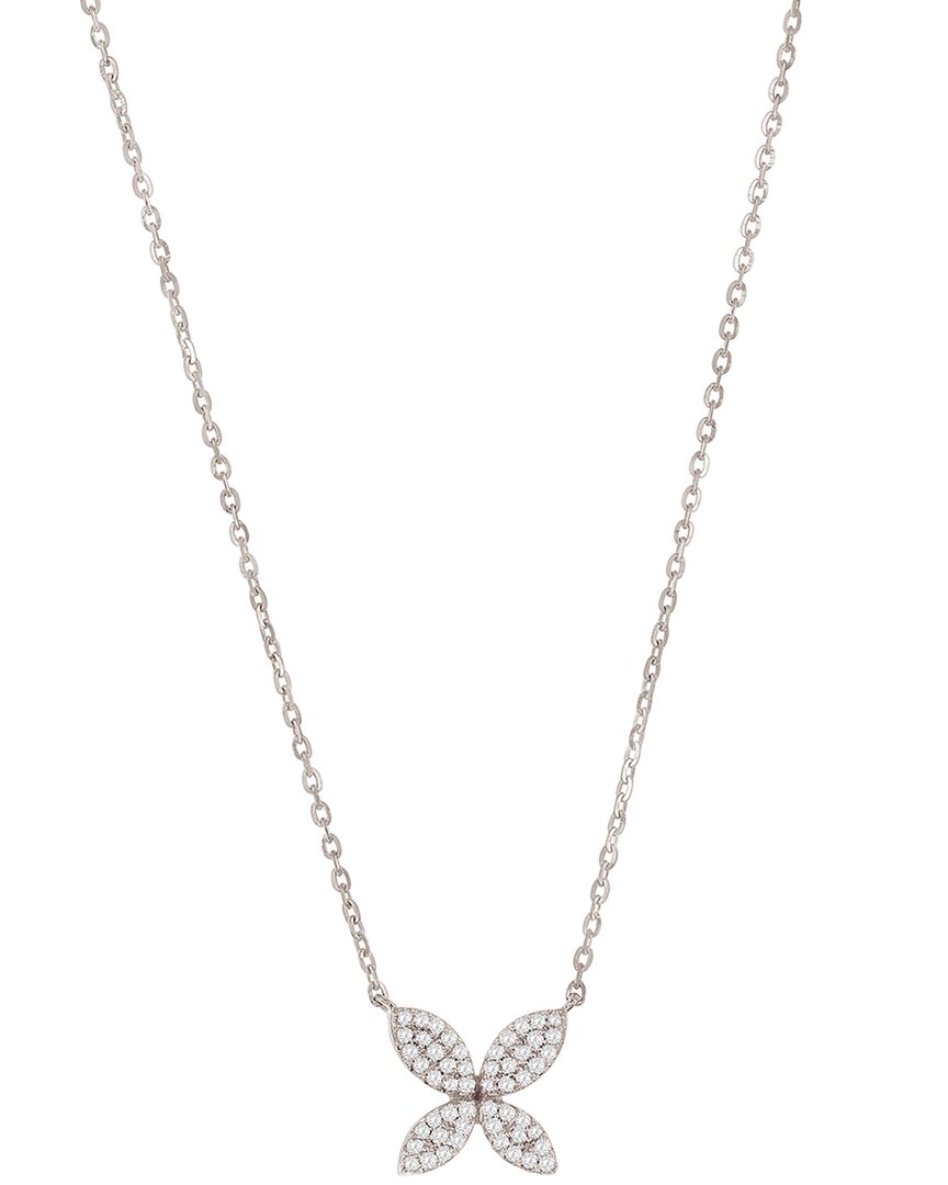 Suzy Levian 14k White Gold .09 Cttw Diamond Pave Marquise Flower Necklace