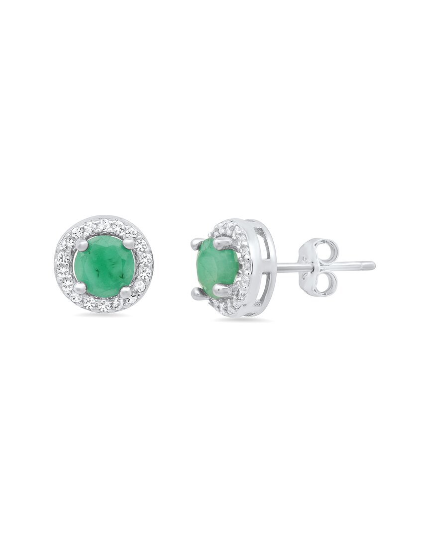Maxcolor Silver 0.54 Ct. Tw. Emerald Studs