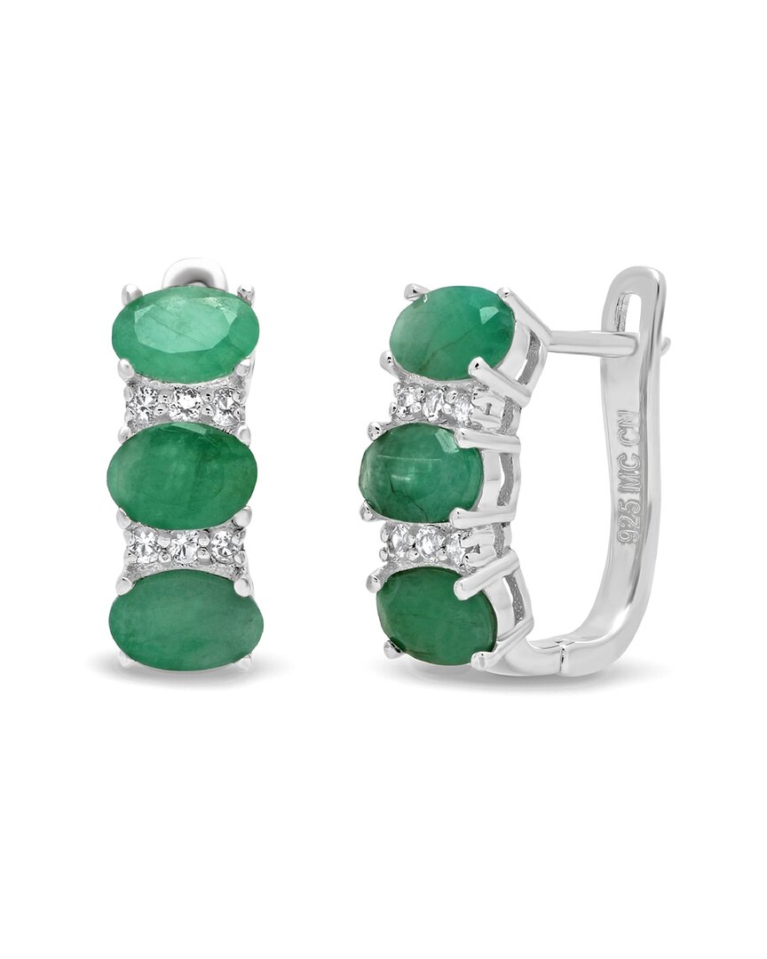 Maxcolor Silver 3.00 Ct. Tw. Emerald Hoops