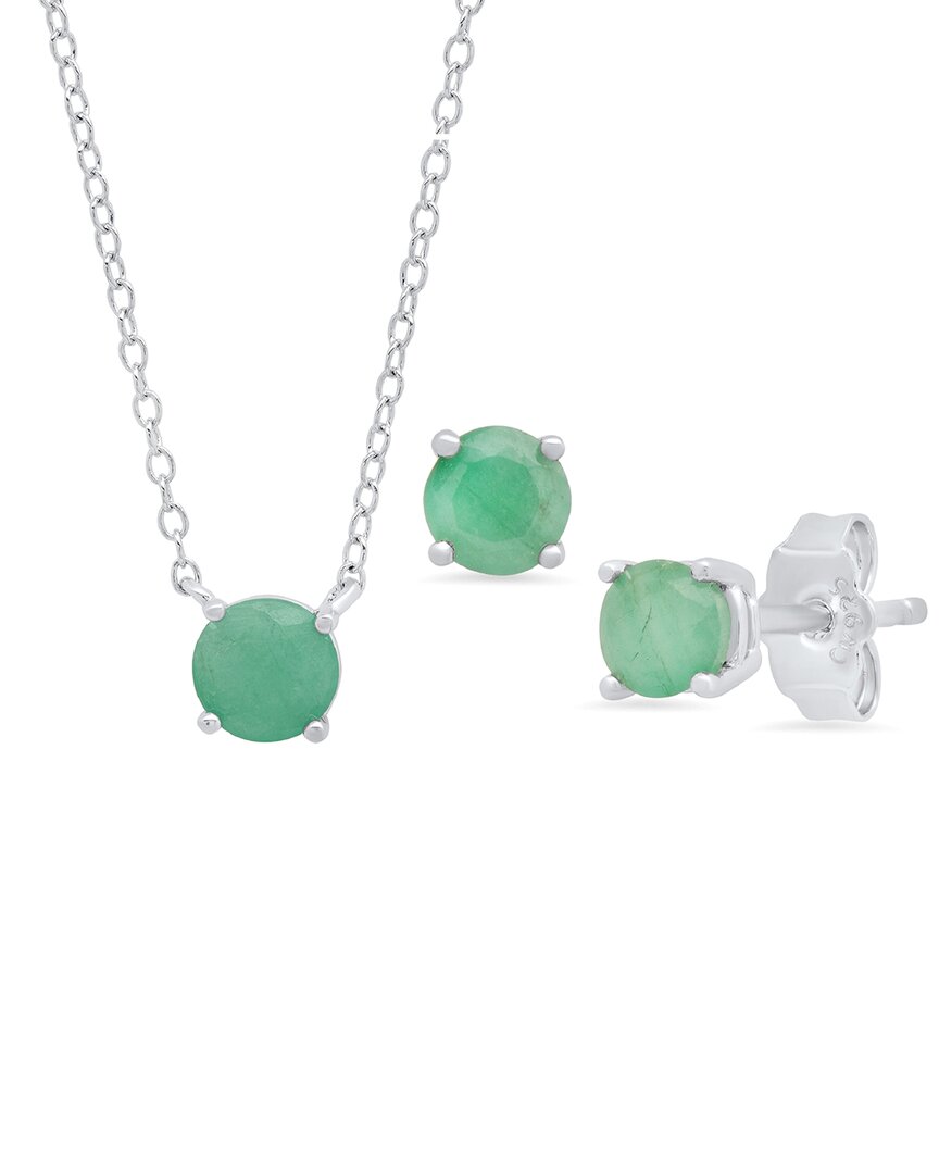 Maxcolor Silver 1.30 Ct. Tw. Emerald Pendant & Studs Set