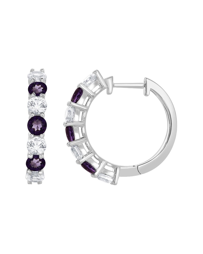 Lab Grown Gemstones Silver Lab-grown Diamond & Gemstone Hoops