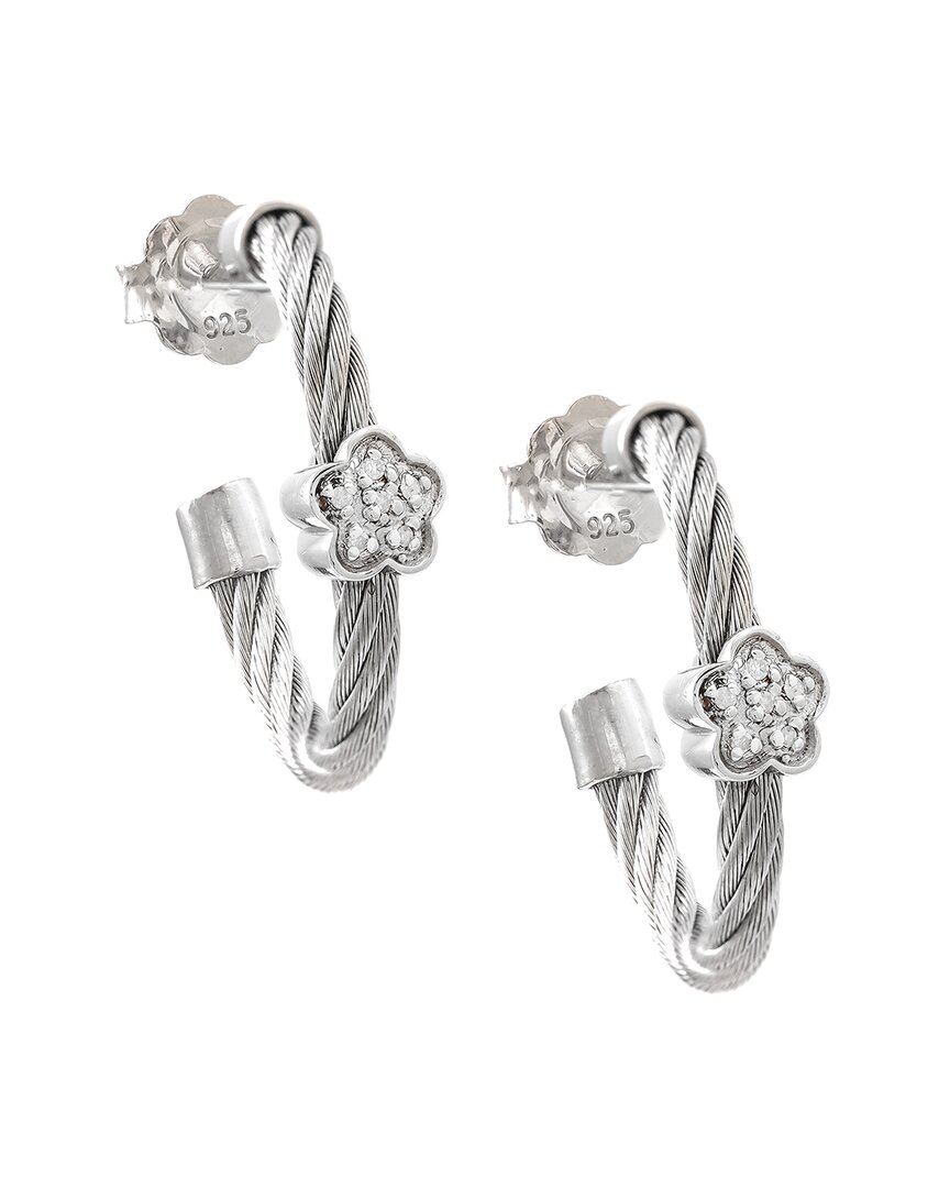 Diamond Select Cuts Clover Silver & Stainless Steel 0.04 Ct. Tw. Diamond Earrings
