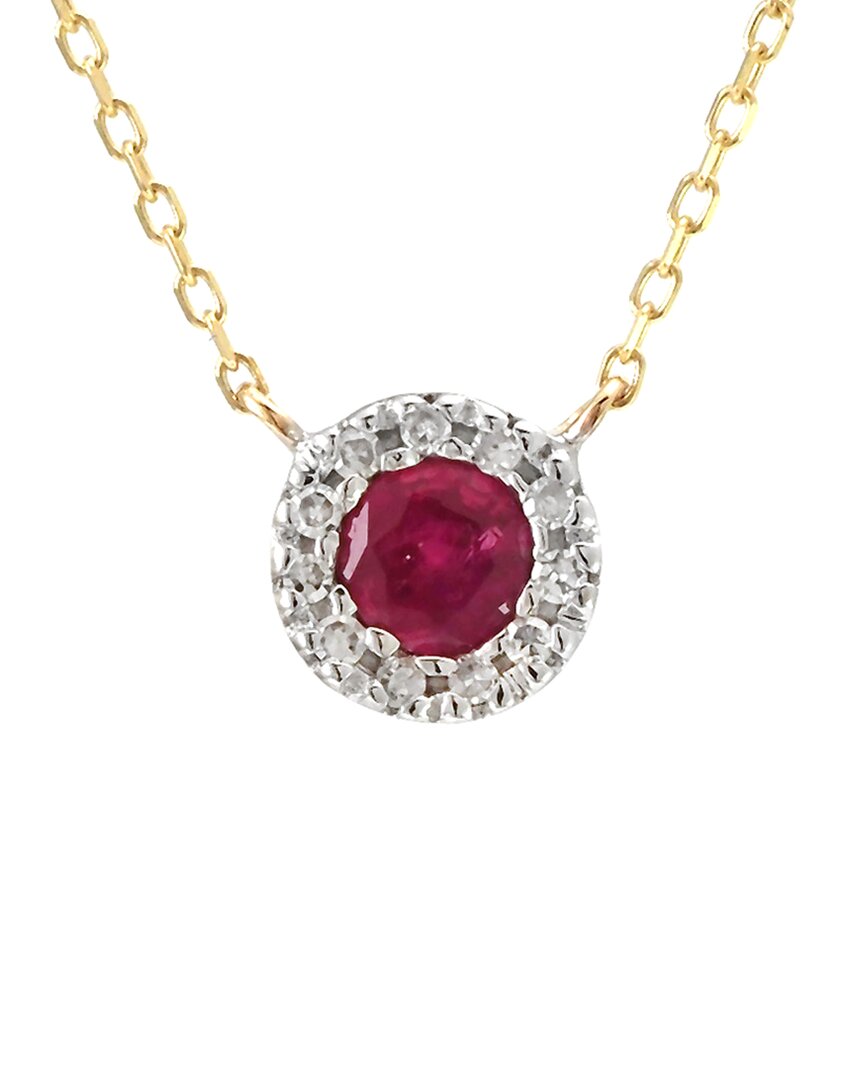 Gemstones Halo 14k 0.21 Ct. Tw. Diamond & Ruby Necklace