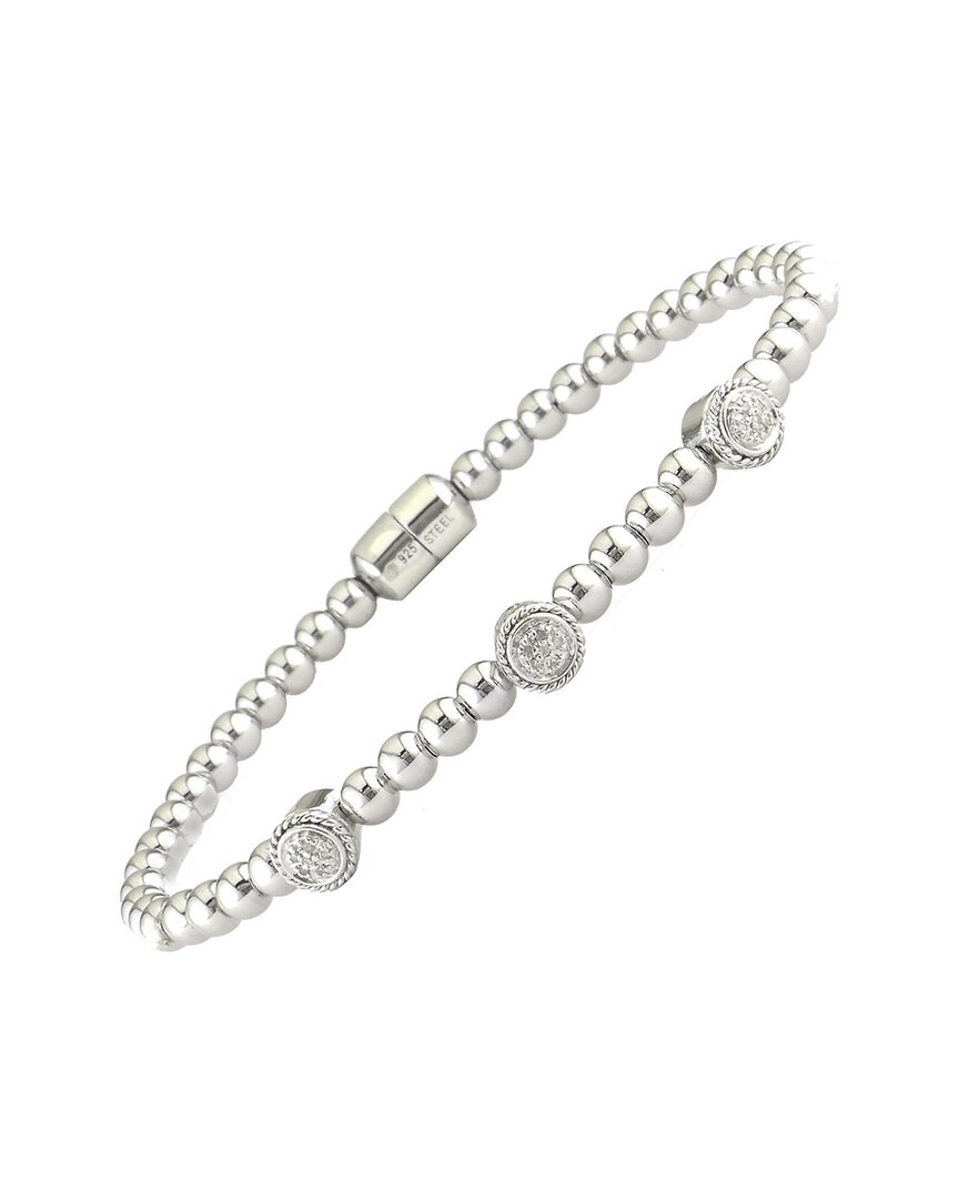 Diamond Select Cuts Beads Silver 0.06 Ct. Tw. Diamond Bangle Bracelet