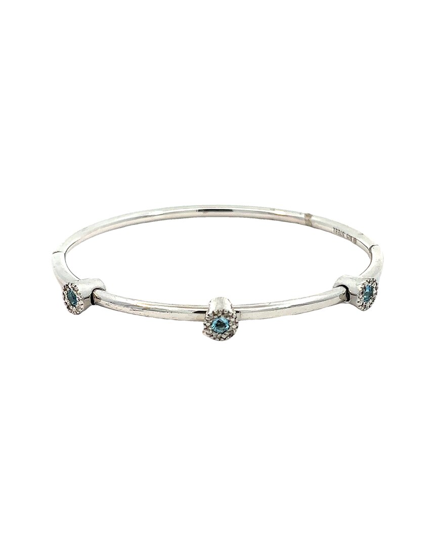 Gemstones Silver & Stainless Steel 0.38 Ct. Tw. Diamond & Blue Topaz Bangle Bracelet