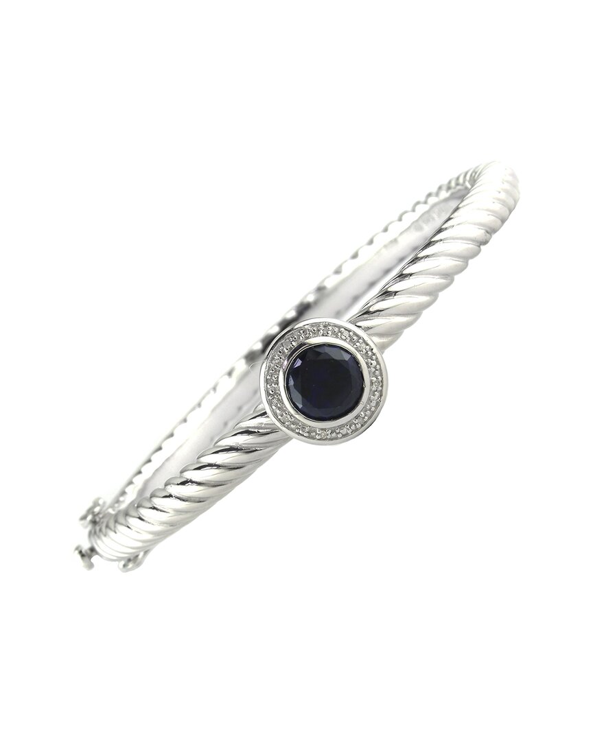 Gemstones Round Silver & Stainless Steel 2.36 Ct. Tw. Diamond & Lab-grown Sapphire Bangle Bracelet