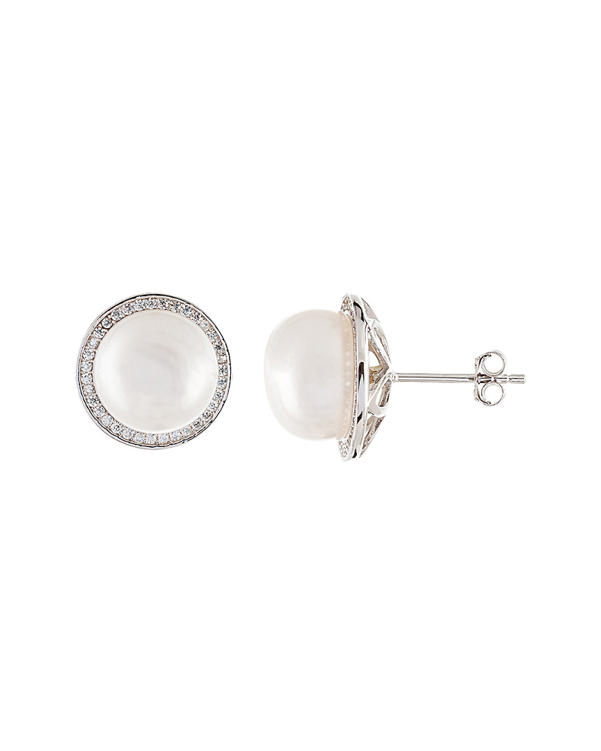 Splendid Pearls Silver 10-10.5mm Freshwater Pearl & Cz Earrings