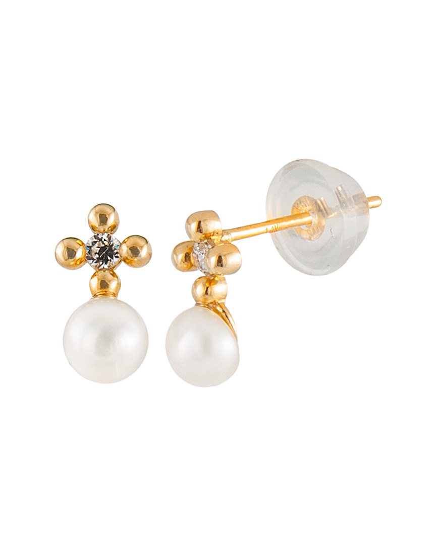 Splendid Pearls 14k 3-4mm Freshwater Pearl & Cz Earrings
