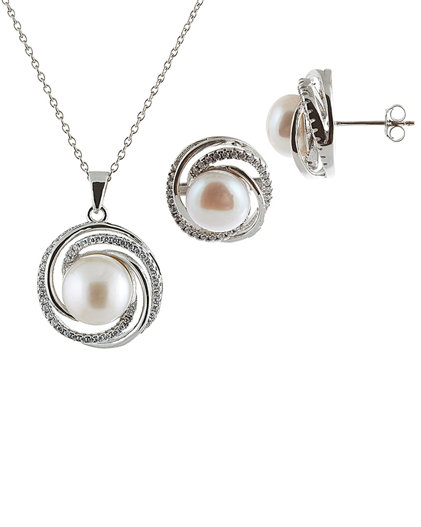 Splendid Pearls Silver 7-7.5mm Freshwater Pearl Necklace & Earrings Set