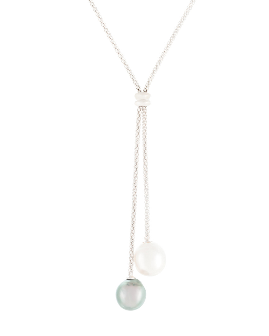 Splendid Pearls Silver 9-10mm Tahitian Pearl Necklace In Metallic