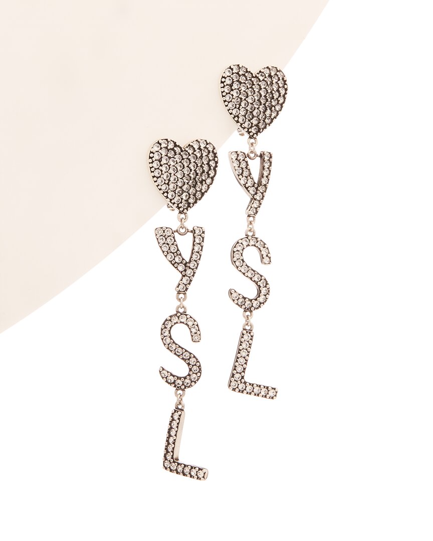 Saint Laurent Heart Ysl Clip Earrings In Silver
