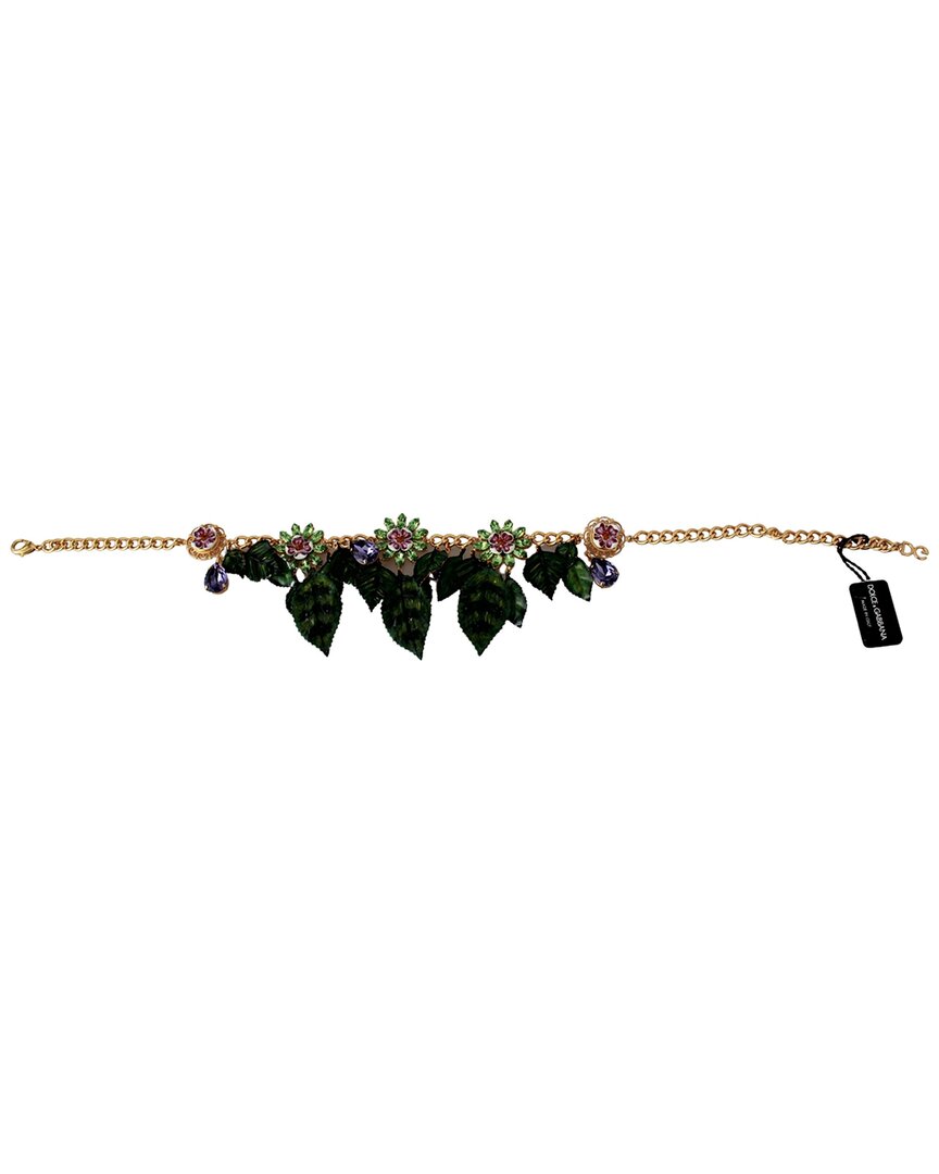 Shop Dolce & Gabbana Floral Crystal Charm Statement Necklace