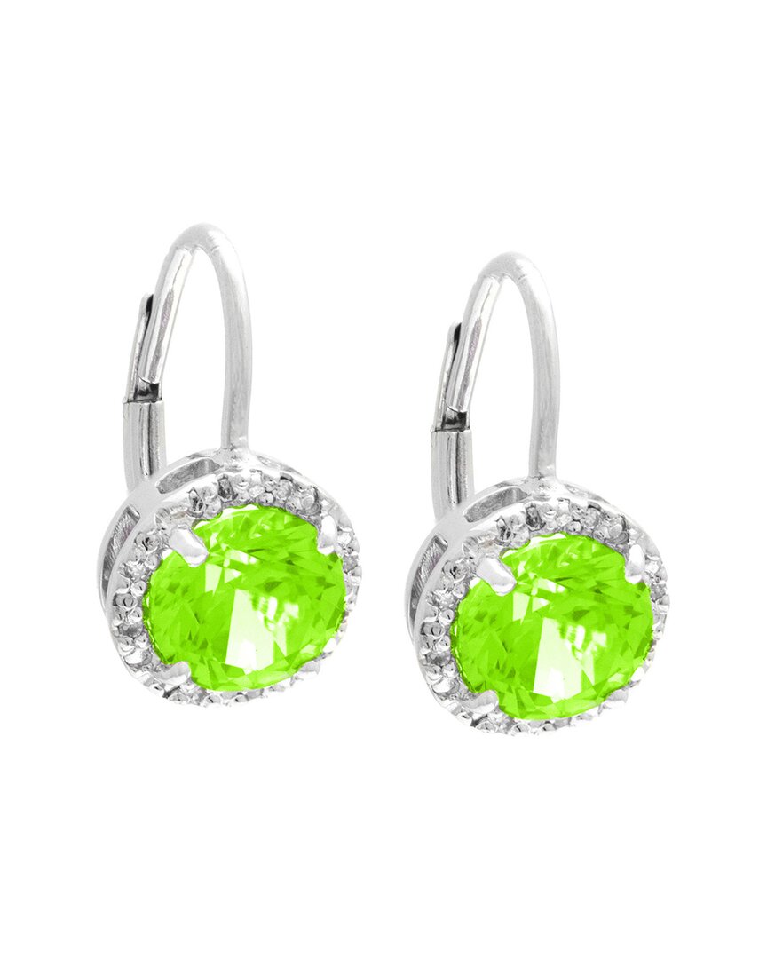 Gemstones Silver 2.70 Ct. Tw. Diamond & Peridot Earrings