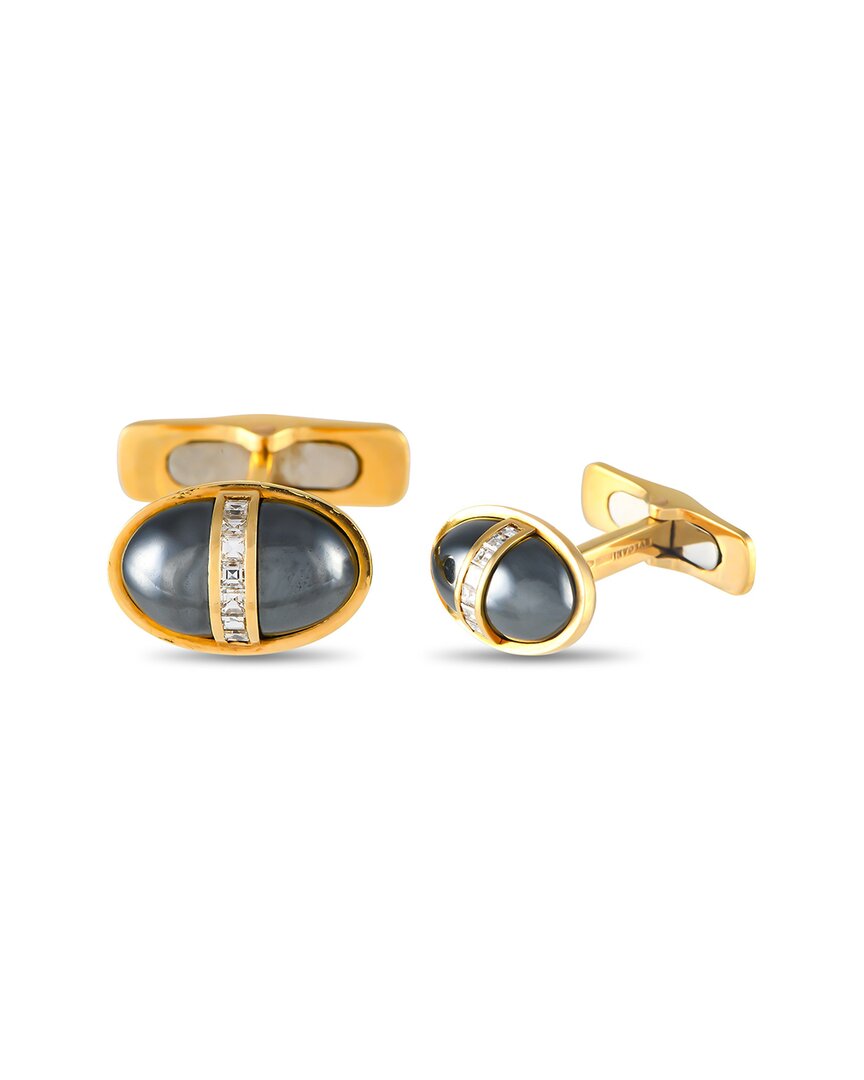 BULGARI BULGARI 18K 0.30 CT. TW. DIAMOND & HEMATITE CUFFLINKS (AUTHENTIC PRE-OWNED)