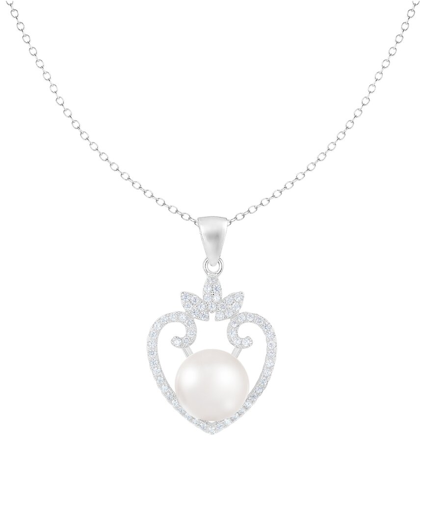 Splendid Pearls 9-10mm Pearl Cz Dangle Pendant Necklace