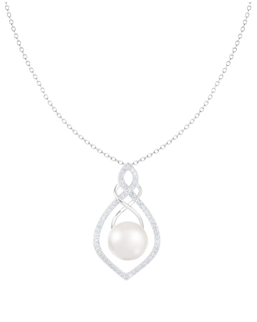 Splendid Pearls 10-11mm Pearl Cz Dangle Pendant Necklace