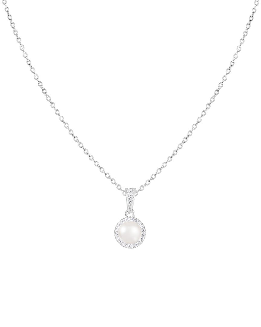 Splendid Pearls 6-6.5mm Pearl Cz Dangle Pendant Necklace