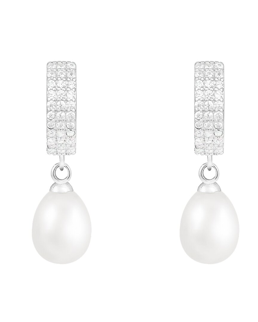 Splendid Pearls 7.5-8mm Pearl Cz Huggie Earrings