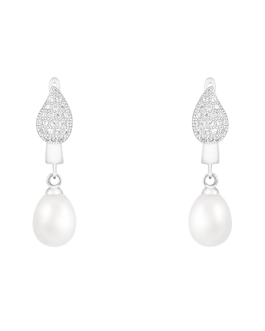 Splendid Pearls 8-8.5mm Pearl Cz Dangle Earrings