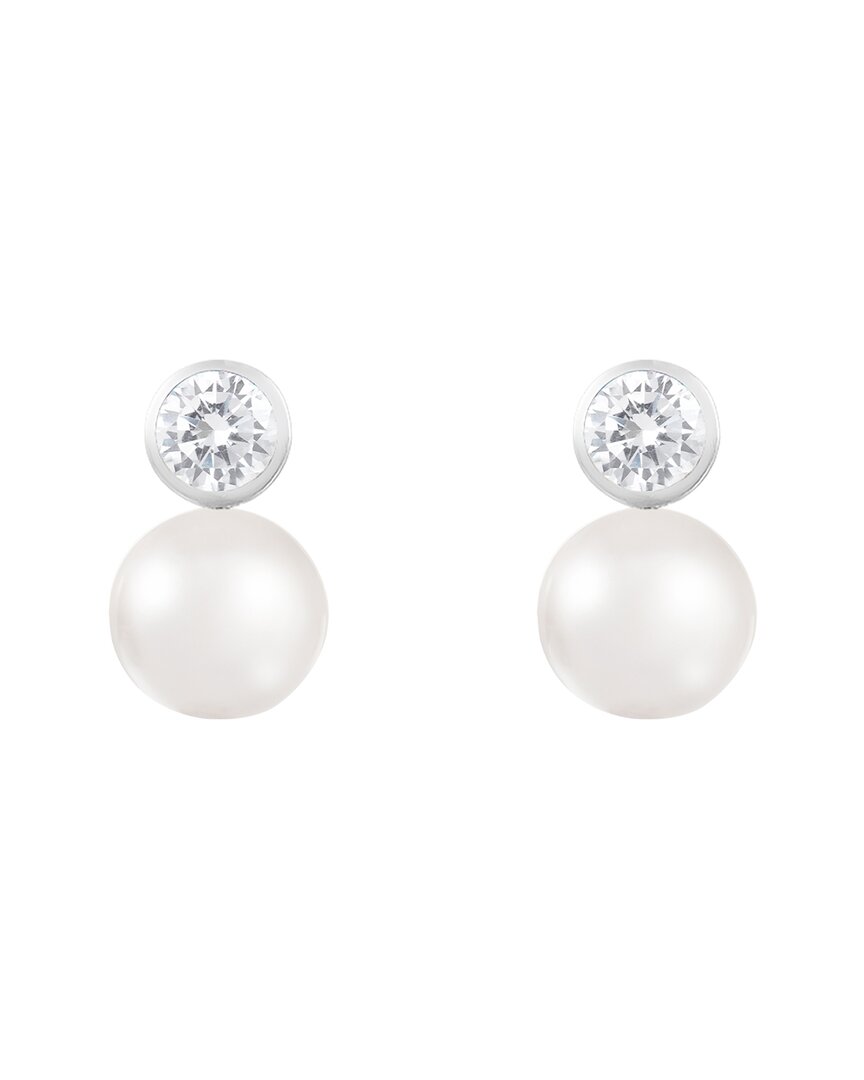 Splendid Pearls 7.5-8mm Pearl Cz Drop Earrings