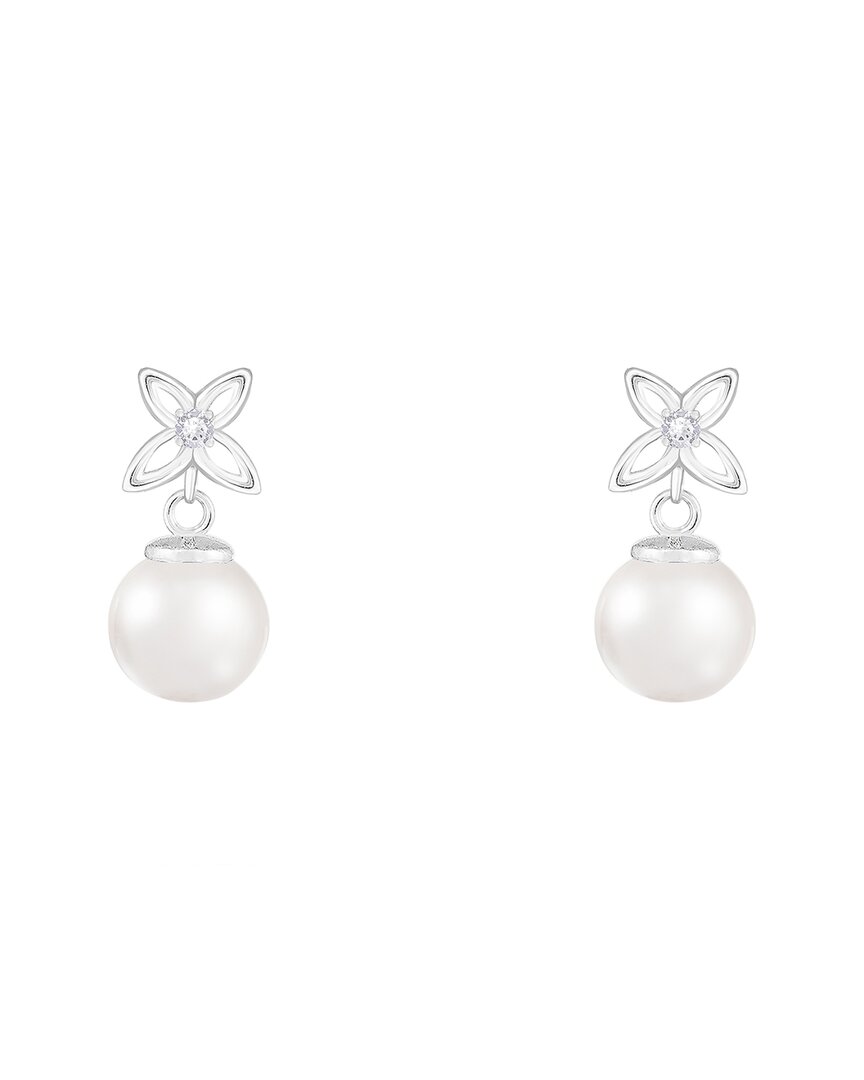 Splendid Pearls 14k 0.03 Ct. Tw. Diamond & 6-6.5mm Pearl Dangle Earrings