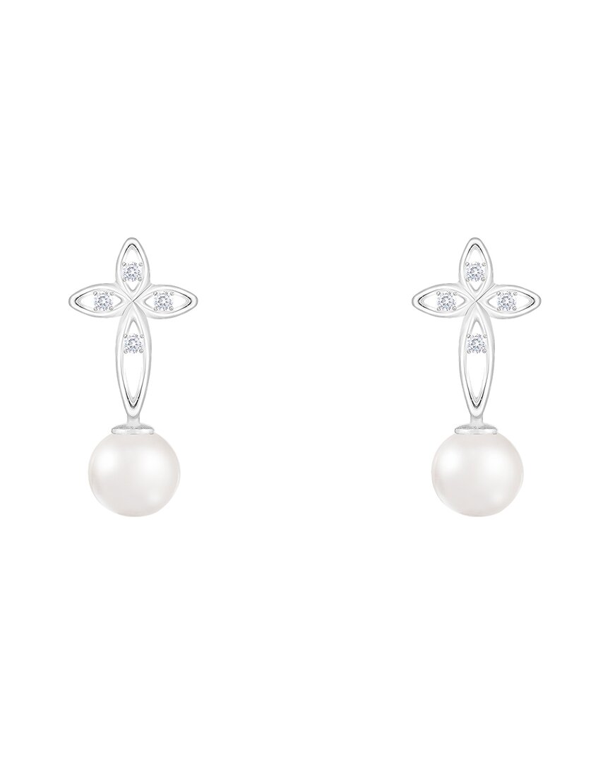 Splendid Pearls 14k 0.04 Ct. Tw. Diamond & 6-6.5mm Pearl Dangle Earrings