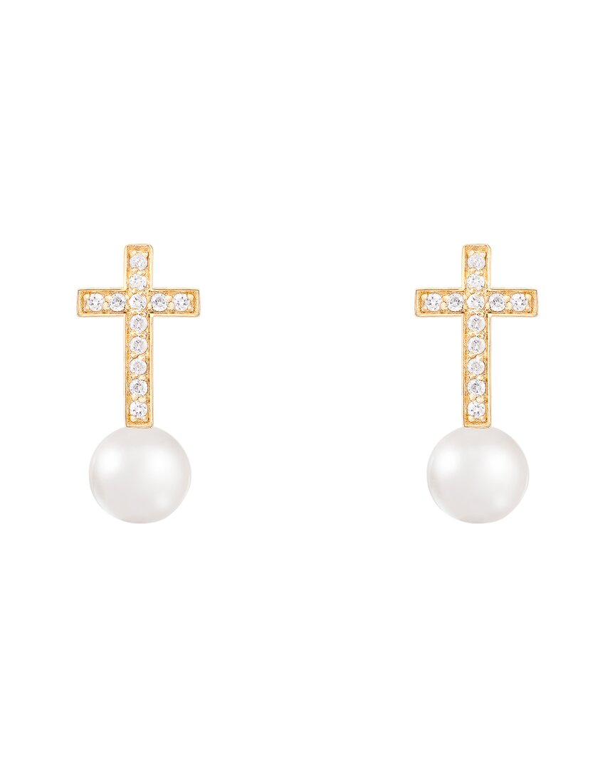 Splendid Pearls 14k 0.12 Ct. Tw. Diamond & 6-6.5mm Pearl Drop Earrings